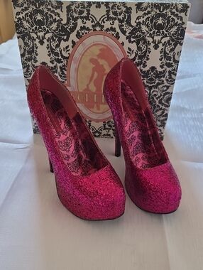 Bordello Pink Glitter Platform High Heels